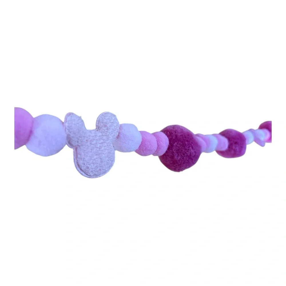9 ft Valentine's Day Pinks Disney Mickey Pom Pom Garland Handmade black thread